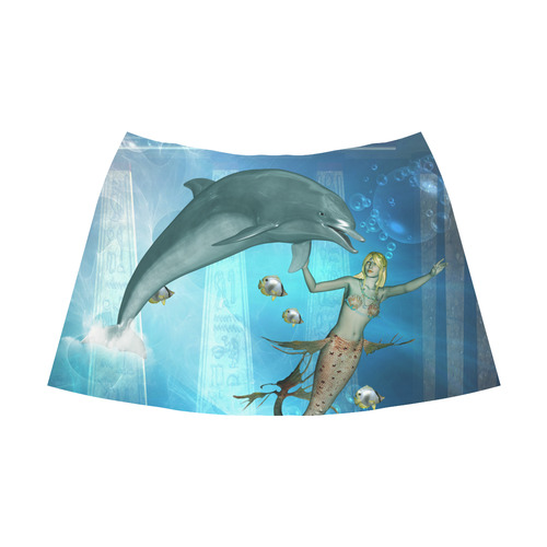 Underwater, dolphin with mermaid Mnemosyne Women's Crepe Skirt (Model D16)
