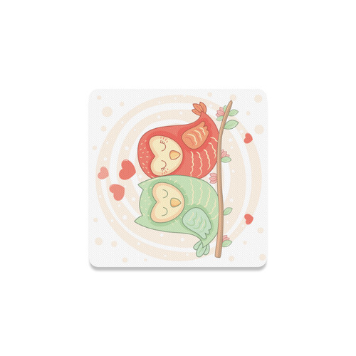 Cute Love Birds Hearts Flowers Square Coaster