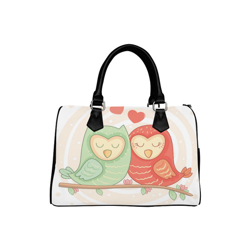 Cute Love Birds Hearts Flowers Floral Boston Handbag (Model 1621)