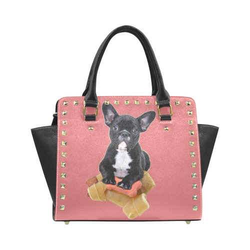 Sweet little Bulldog makes you happy Rivet Shoulder Handbag (Model 1645)