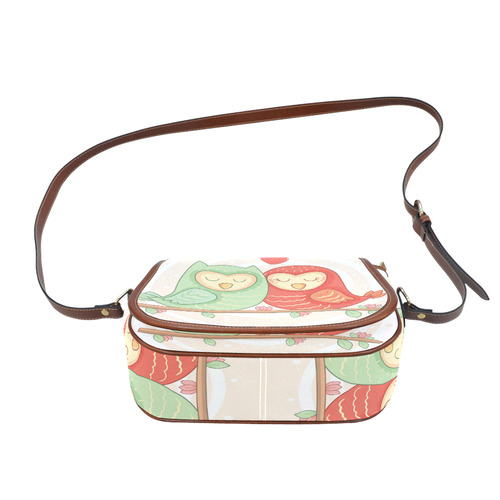 Love Birds Cute Modern Nature Heart Floral Saddle Bag/Small (Model 1649) Full Customization