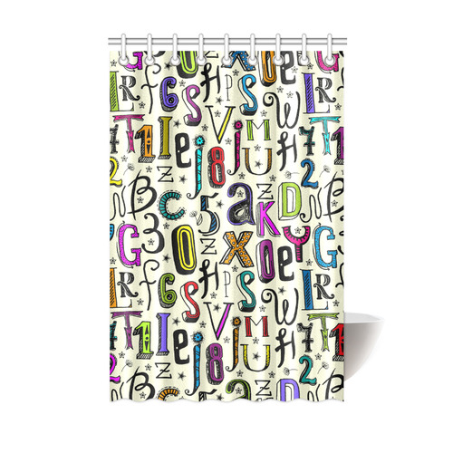 Letters Numbers Stars Typography Pattern Colored Shower Curtain 48"x72"