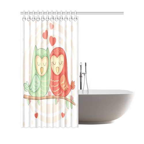 Cute Love Birds Hearts Flowers Shower Curtain 69"x72"