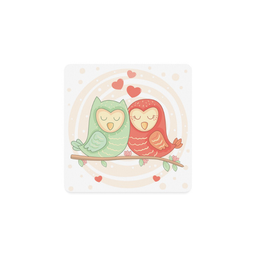 Cute Love Birds Hearts Flowers Square Coaster