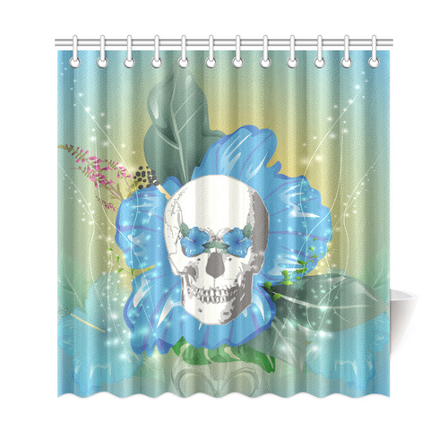 Funny skull with blue flowers Shower Curtain 69"x72"
