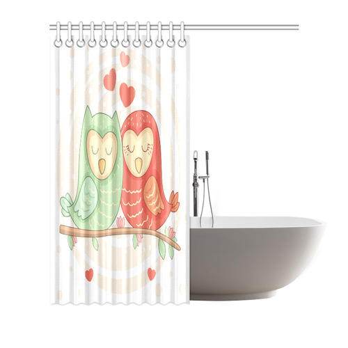 Cute Love Birds Hearts Flowers Shower Curtain 72"x72"