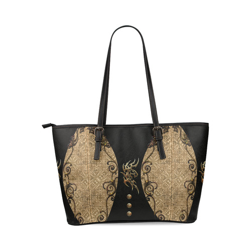 The tiger, tribal Leather Tote Bag/Large (Model 1640)