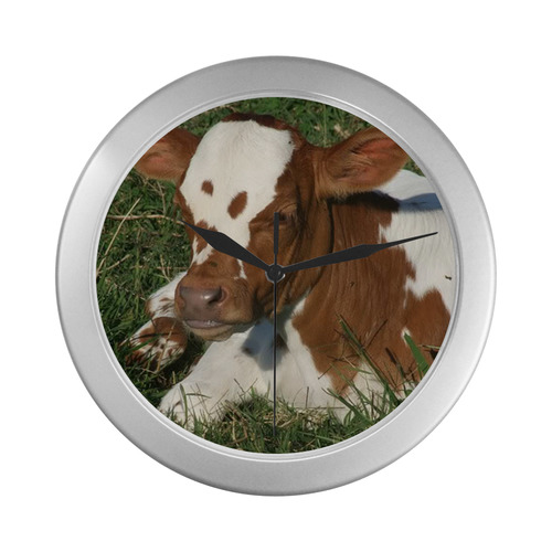 cow Silver Color Wall Clock