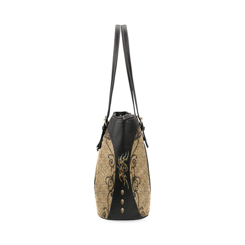 The tiger, tribal Leather Tote Bag/Large (Model 1640)