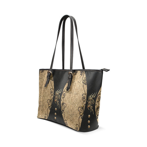 The tiger, tribal Leather Tote Bag/Large (Model 1640)