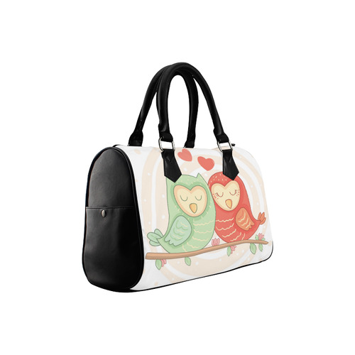 Cute Love Birds Hearts Flowers Floral Boston Handbag (Model 1621)