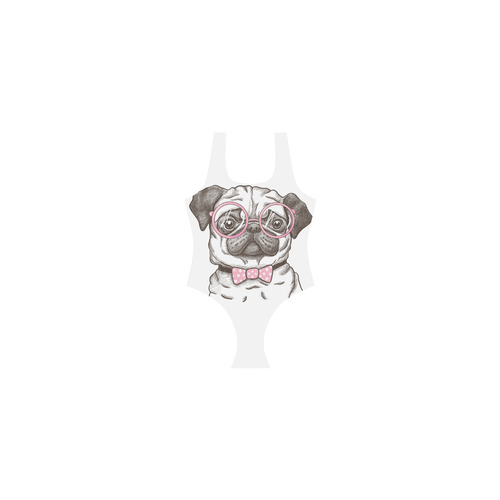 pug in glasses Vest One Piece Swimsuit (Model S04)
