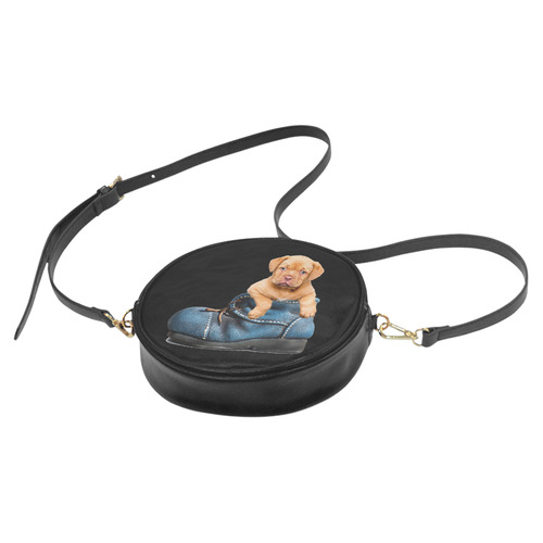 Sweet Puppy in his Blue Shoe Round Sling Bag (Model 1647)