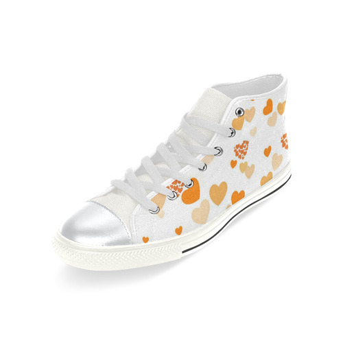 lovely Valentine-Hearts orange High Top Canvas Women's Shoes/Large Size (Model 017)