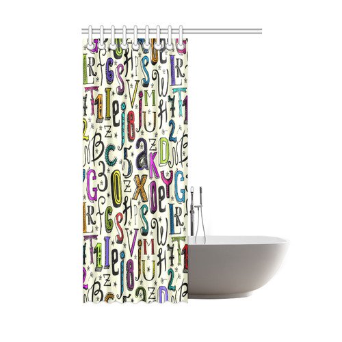 Letters Numbers Stars Typography Pattern Colored Shower Curtain 48"x72"