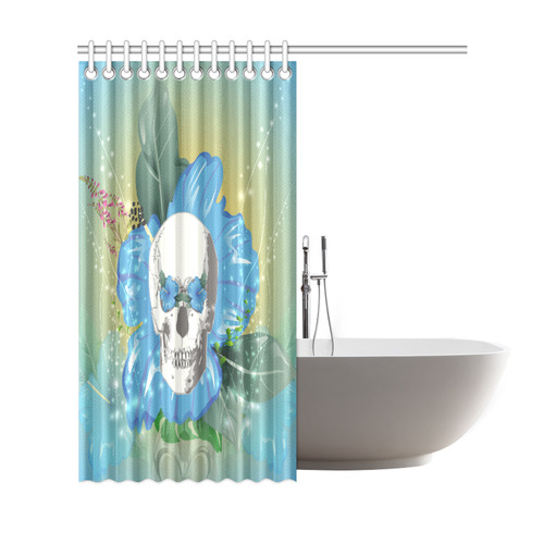 Funny skull with blue flowers Shower Curtain 69"x72"