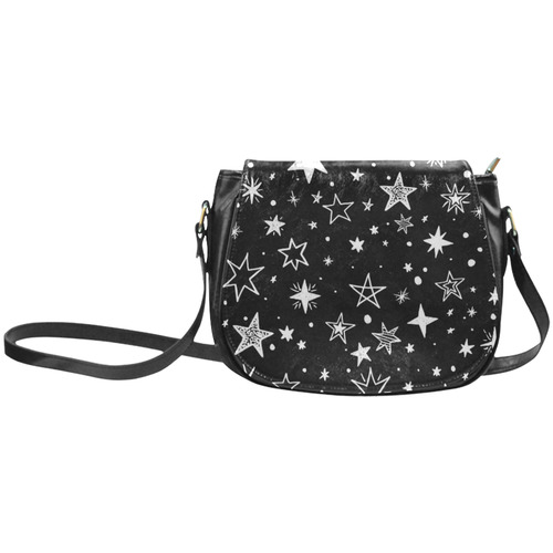 Black Background White Stars Classic Saddle Bag/Large (Model 1648)