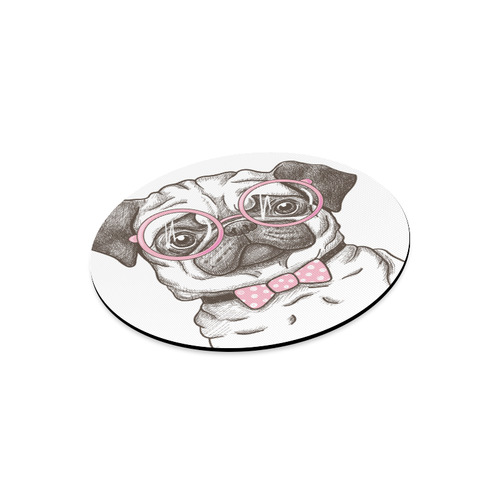 pug in glasses Round Mousepad
