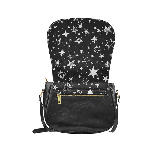 Black Background White Stars Classic Saddle Bag/Large (Model 1648)