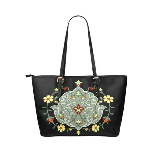 Vintage Persian Floral Pattern Leather Tote Bag/Large (Model 1651)