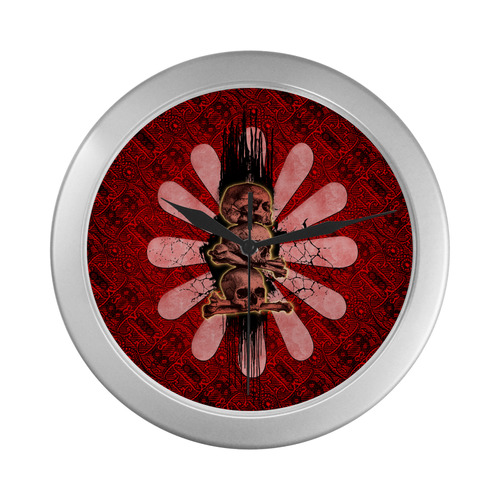 Skulls on a flower Silver Color Wall Clock