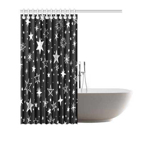 Black Background White Stars Shower Curtain 72"x72"