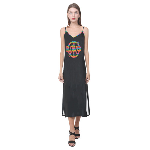 Colorful Love and Peace V-Neck Open Fork Long Dress(Model D18)