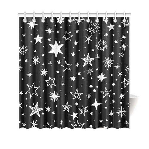 Black Background White Stars Shower Curtain 69"x70"