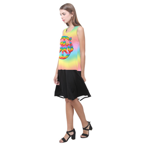 Colorful Love and Peace Background Sleeveless Splicing Shift Dress(Model D17)