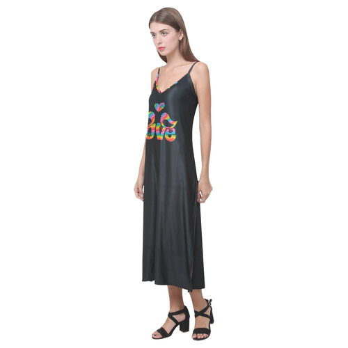 Woven Rainbow V-Neck Open Fork Long Dress(Model D18)