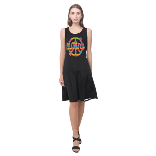 Colorful Love and Peace Sleeveless Splicing Shift Dress(Model D17)