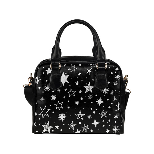 Black Background White Stars Shoulder Handbag (Model 1634)