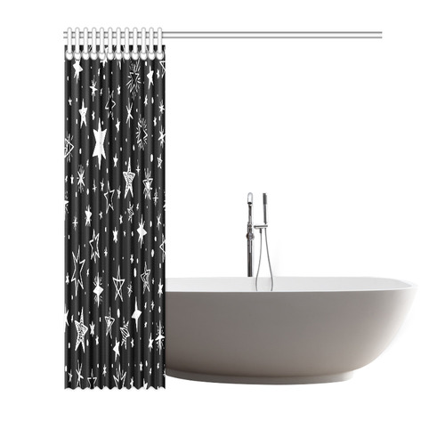 Black Background White Stars Shower Curtain 72"x72"