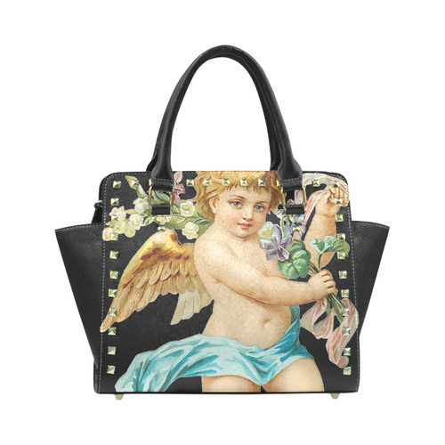 Vintage Easter Angel With Flowers Rivet Shoulder Handbag (Model 1645)