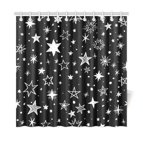 Black Background White Stars Shower Curtain 72"x72"