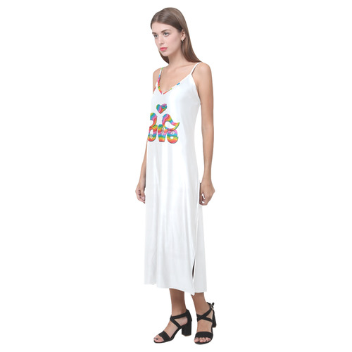 Love Birds with a Heart V-Neck Open Fork Long Dress(Model D18)