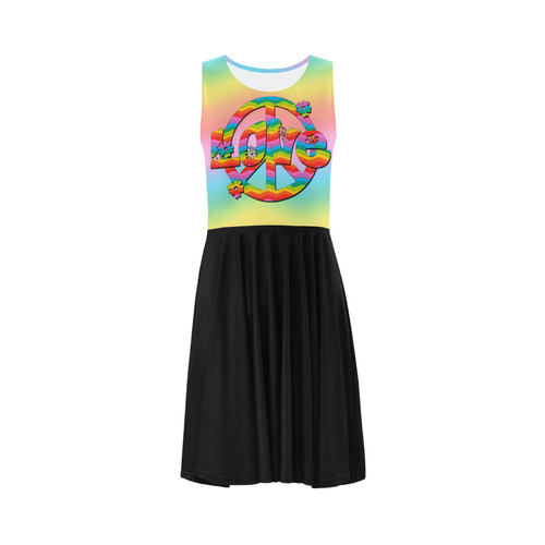 Colorful Love and Peace Background Sleeveless Ice Skater Dress (D19)