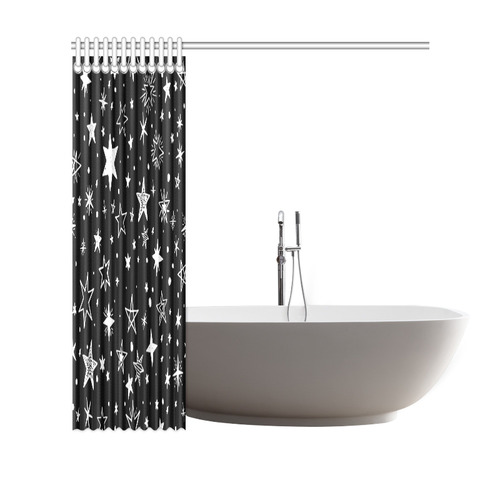 Black Background White Stars Shower Curtain 69"x70"