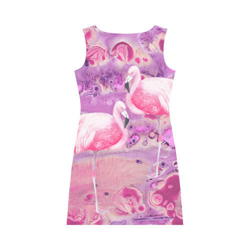 Flamingos Batik Paint Background Pink Violet Round Collar Dress (D22)