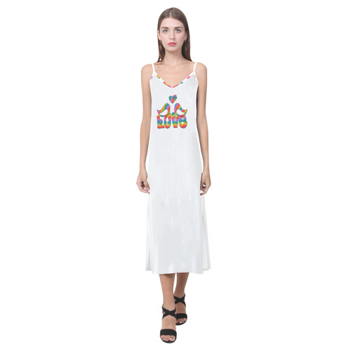 Love Birds with a Heart V-Neck Open Fork Long Dress(Model D18)