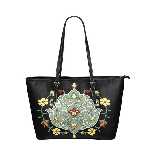 Vintage Persian Floral Pattern Leather Tote Bag/Large (Model 1651)