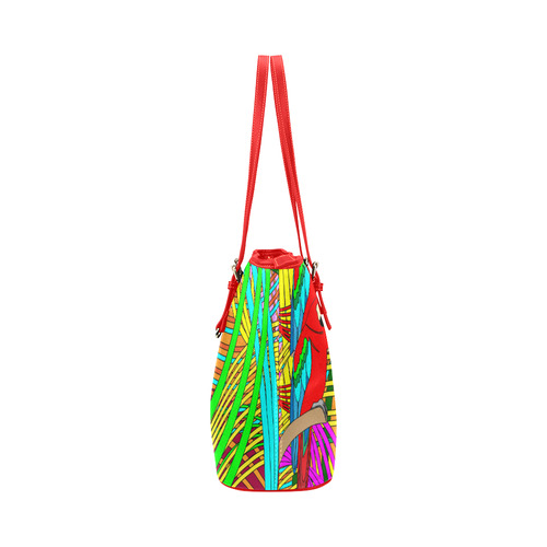 abstract parrot Leather Tote Bag/Small (Model 1651)