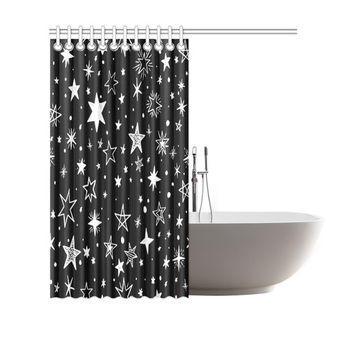 Black Background White Stars Shower Curtain 69"x70"