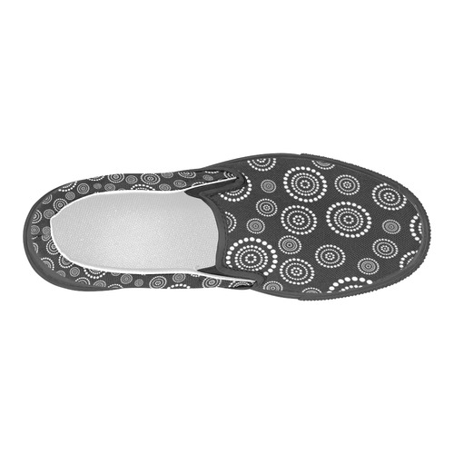 Dots Circle Flower Power Pattern white Men's Slip-on Canvas Shoes (Model 019)