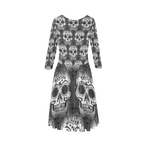 new skull allover pattern by JamColors Elbow Sleeve Ice Skater Dress (D20)