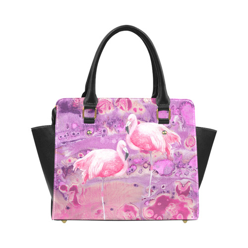 Flamingos Batik Paint Background Pink Violet Classic Shoulder Handbag (Model 1653)