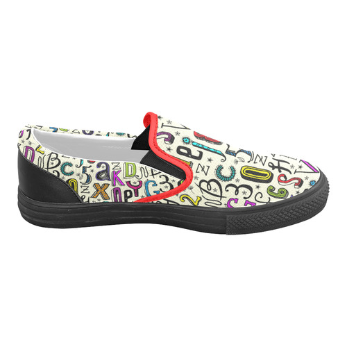 Letters Numbers Stars Typography Pattern Colored Men's Slip-on Canvas Shoes (Model 019)