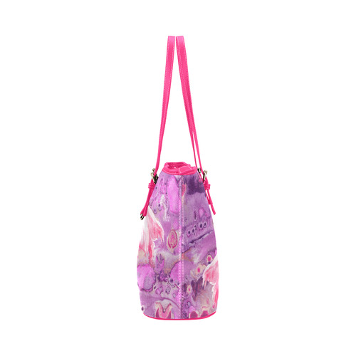 Flamingos Batik Paint Background Pink Violet Leather Tote Bag/Large (Model 1651)