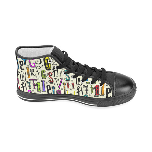 Letters Numbers Stars Typography Pattern Colored Men’s Classic High Top Canvas Shoes (Model 017)