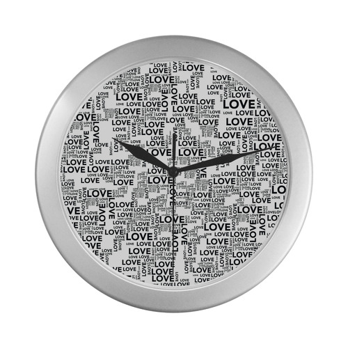 Love Words Silver Color Wall Clock